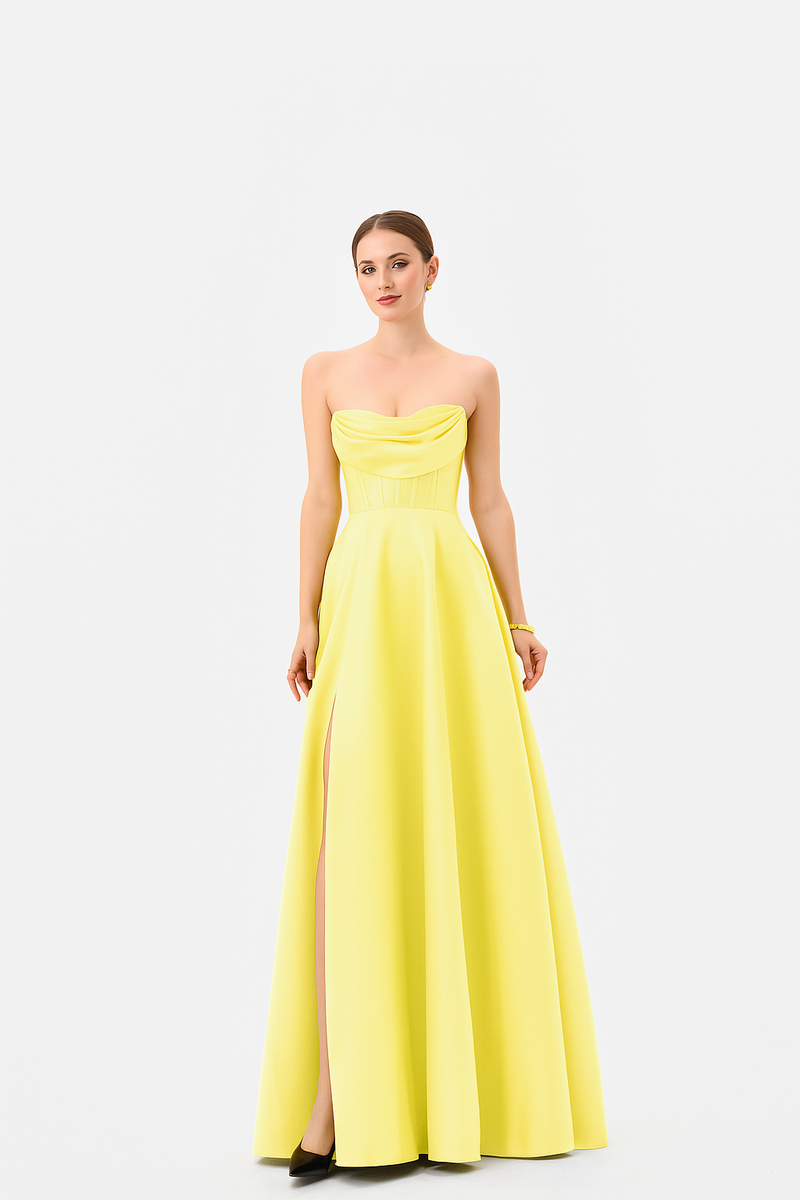 Ameira Strapless Satin Gown Yellow - Dress - Bariano