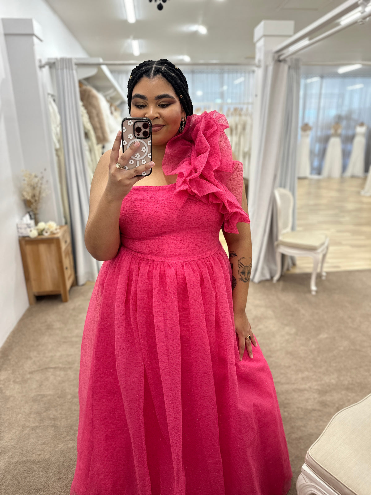 Corena One Shoulder Ruffle Ball Gown Pink - Dress - Bariano