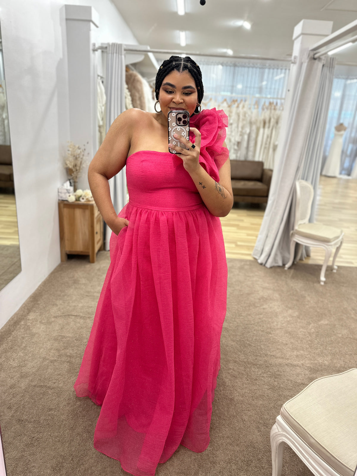 Corena One Shoulder Ruffle Ball Gown - Dress - Bariano