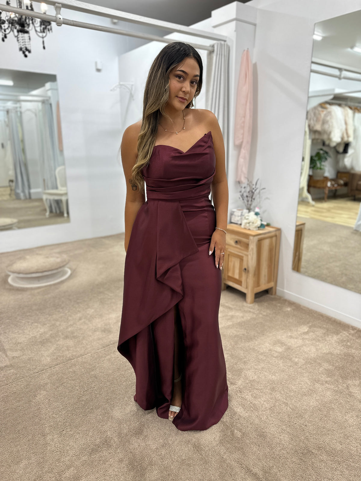 Kasery Asymmetric Gown Crimson - Dress - Bariano