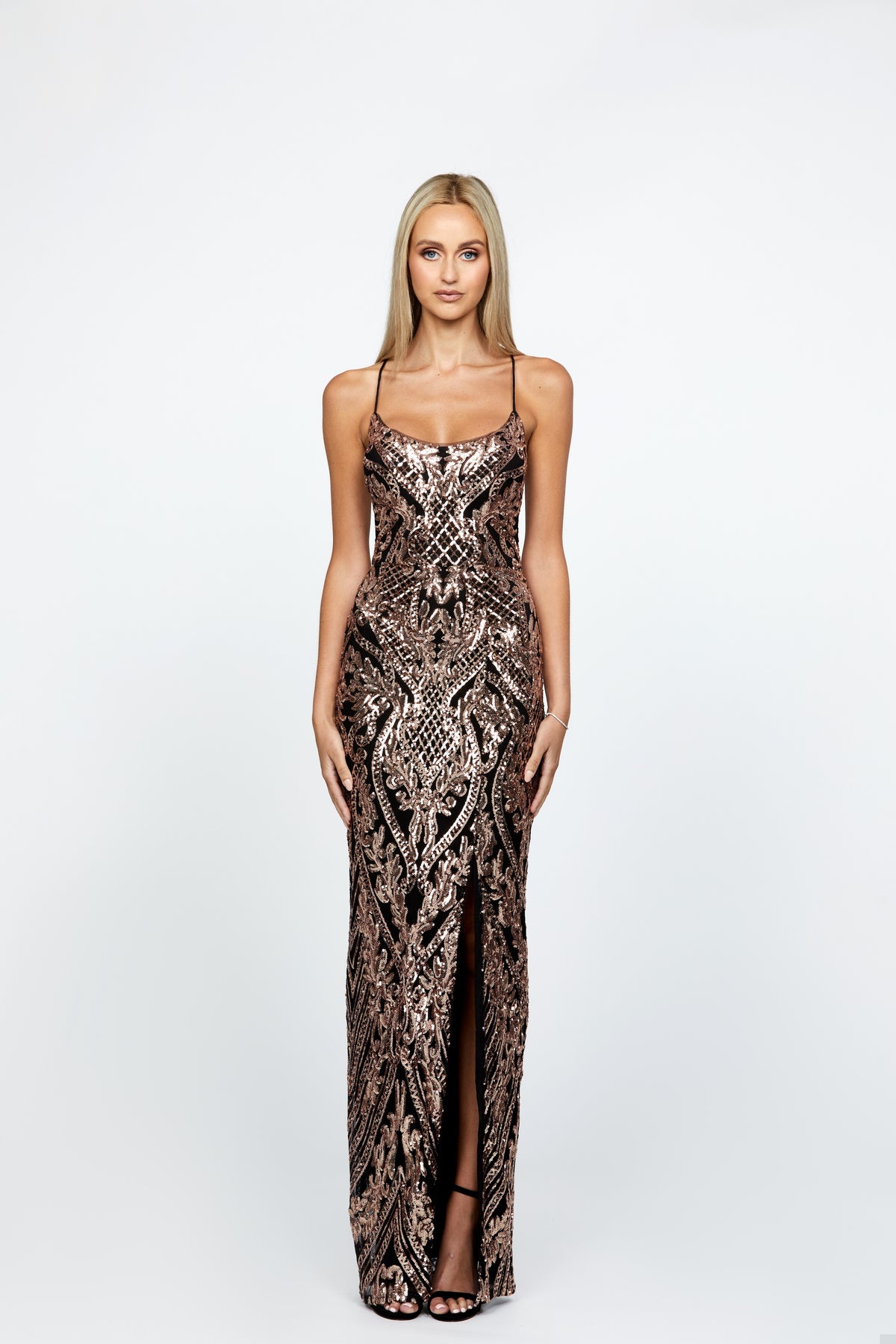 Arianka Strappy Back Gown Gold Black - Dress - Bariano