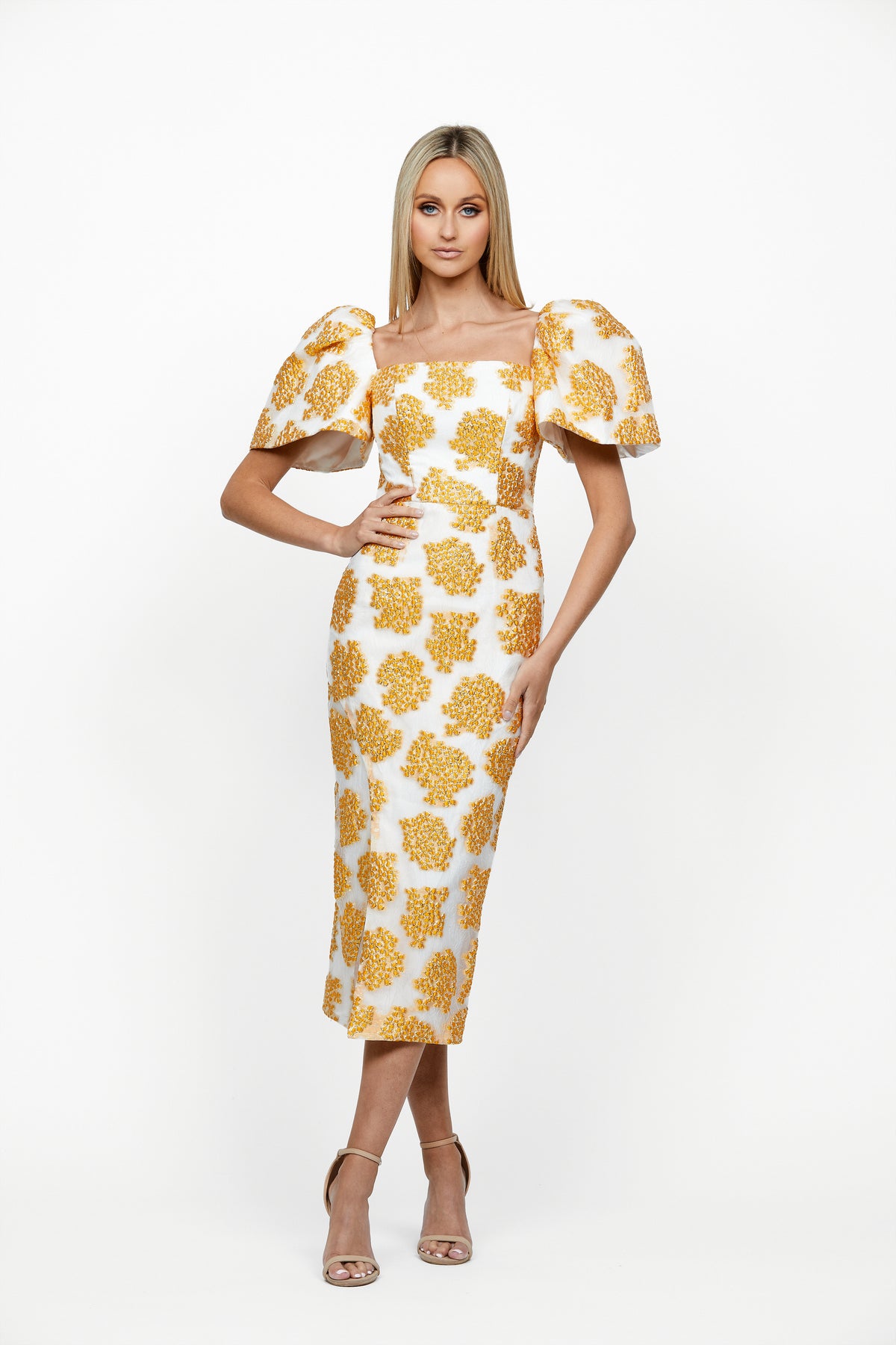 Ria Puff Sleeve Midi Gold - Dress - Bariano