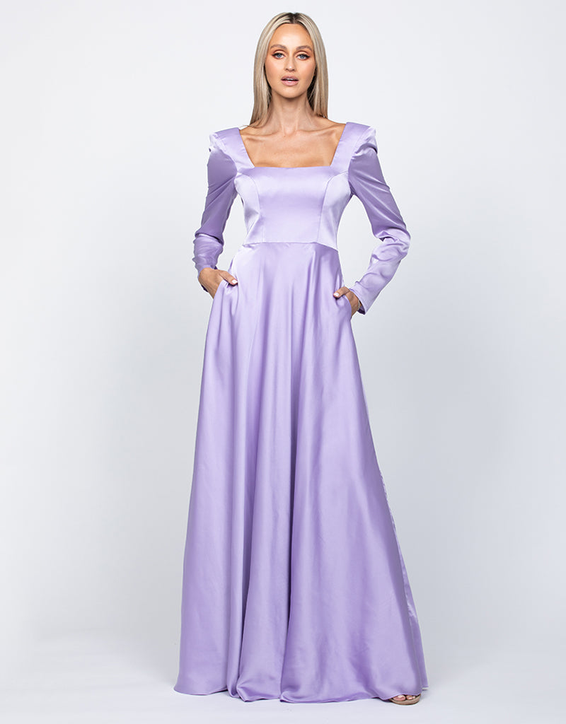 Charmaine Square Neck Long Sleeve Gown Lilac - Dress - Bariano