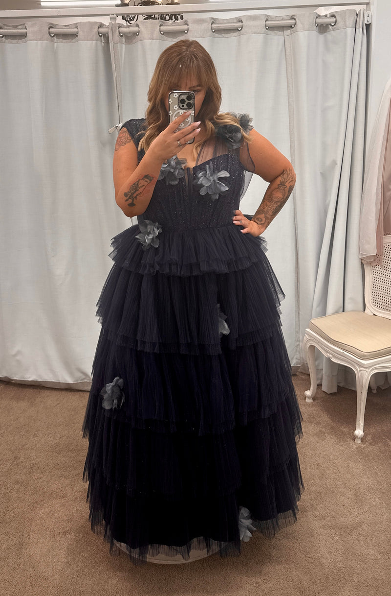 Dorothy Tiered Glitter Ballgown NAVY - Dress - Bariano