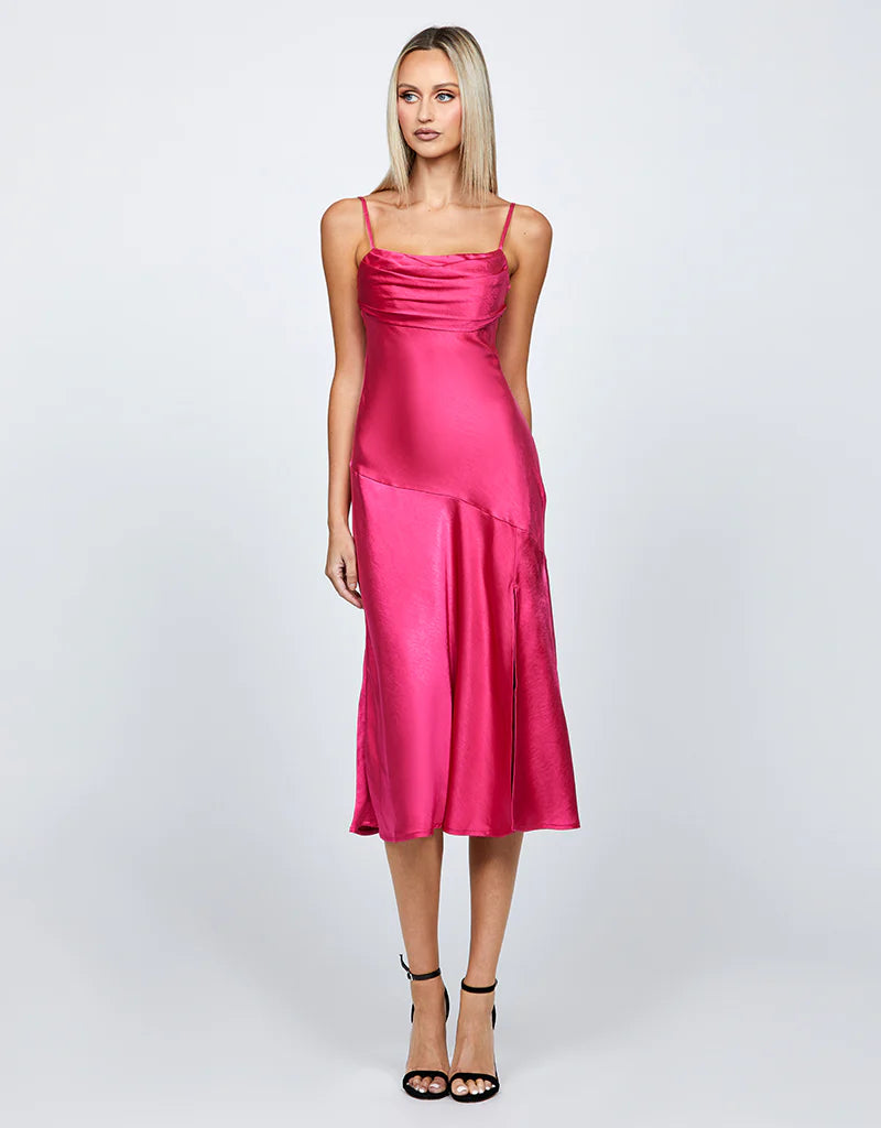 Peita Satin Cowl Neck Midi Pink - Dress - Bariano