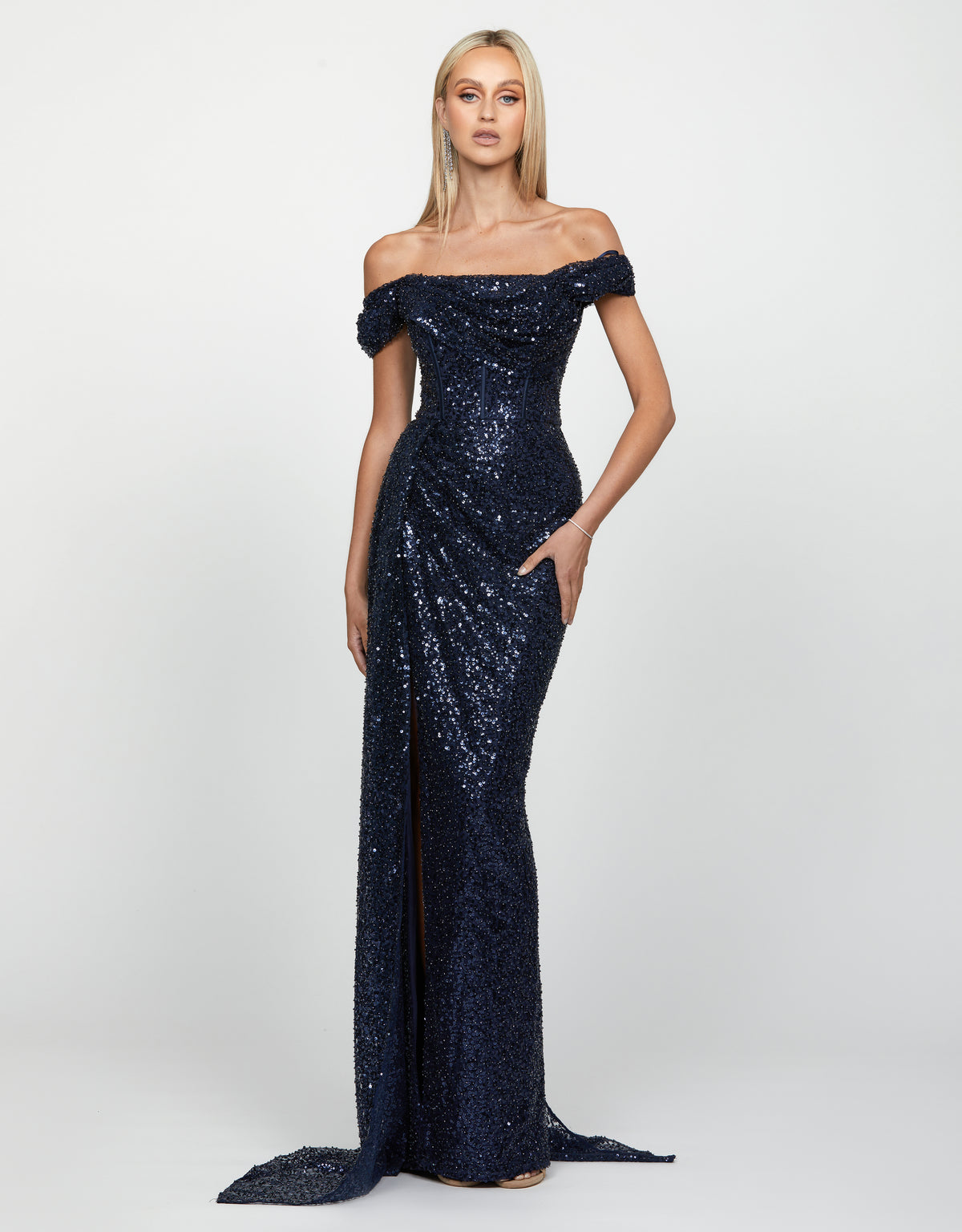 Ethel Cowl Neck Gown Navy - Dress - Bariano