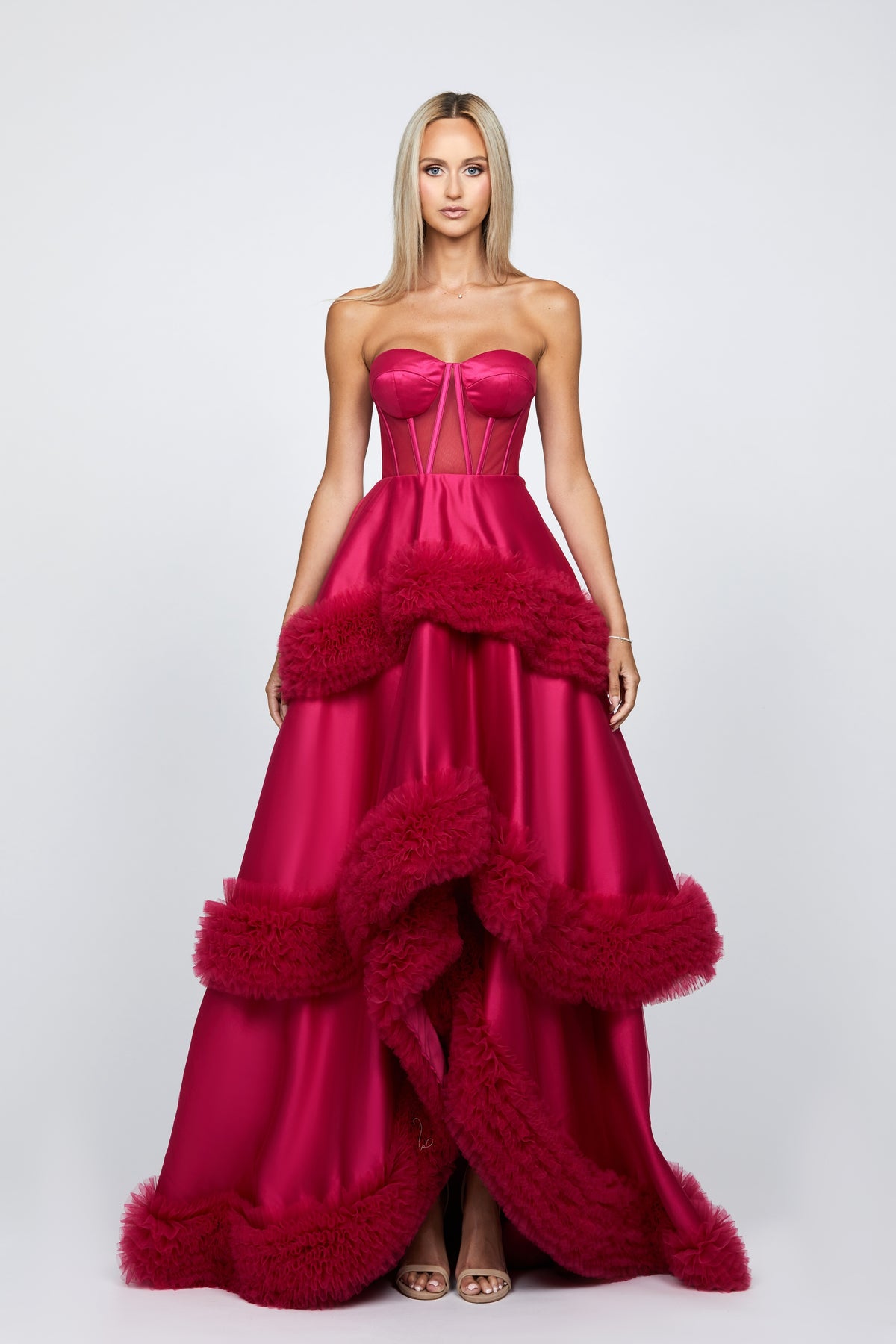 Mulligan Strapless Tiered Ball Gown 12 Fuchsia - Dress - Bariano