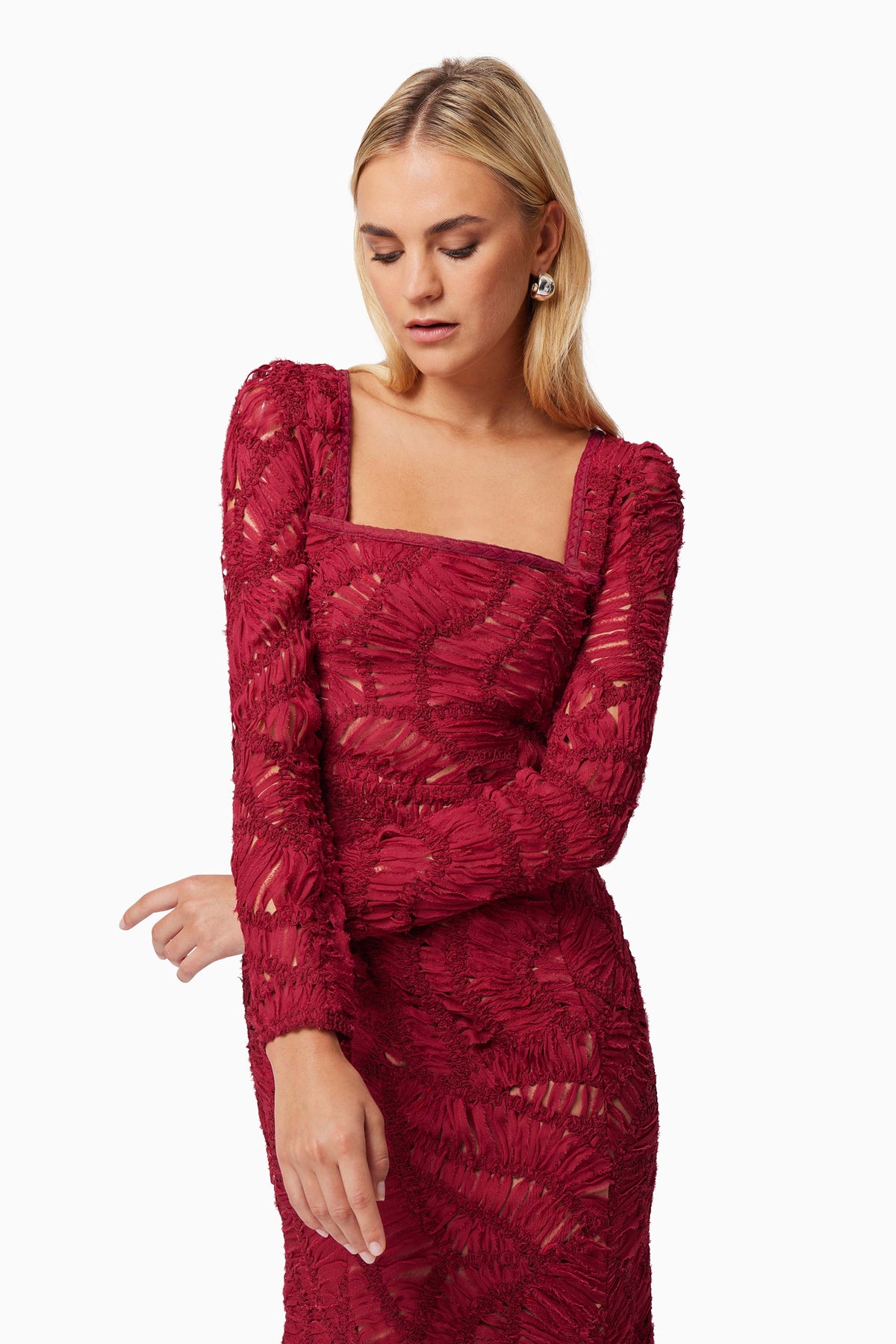 Addison Midi Long Sleeve Dress Wine - Dress - Elliatt