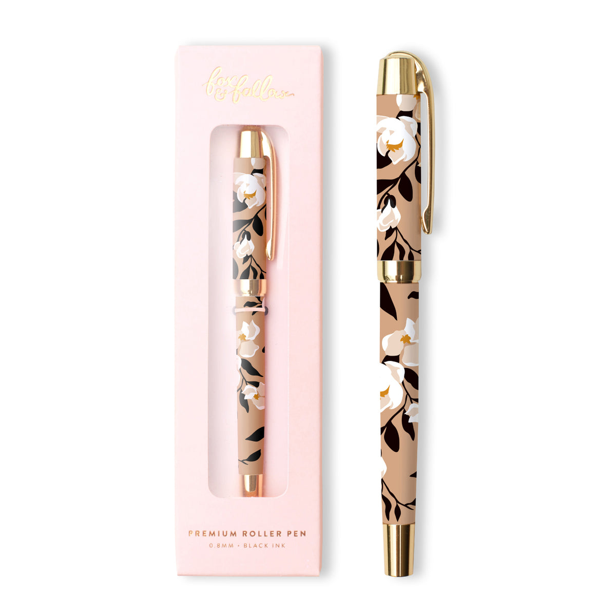 Taupe Magnolias Roller Pen - Giftware - Fox and Fallow