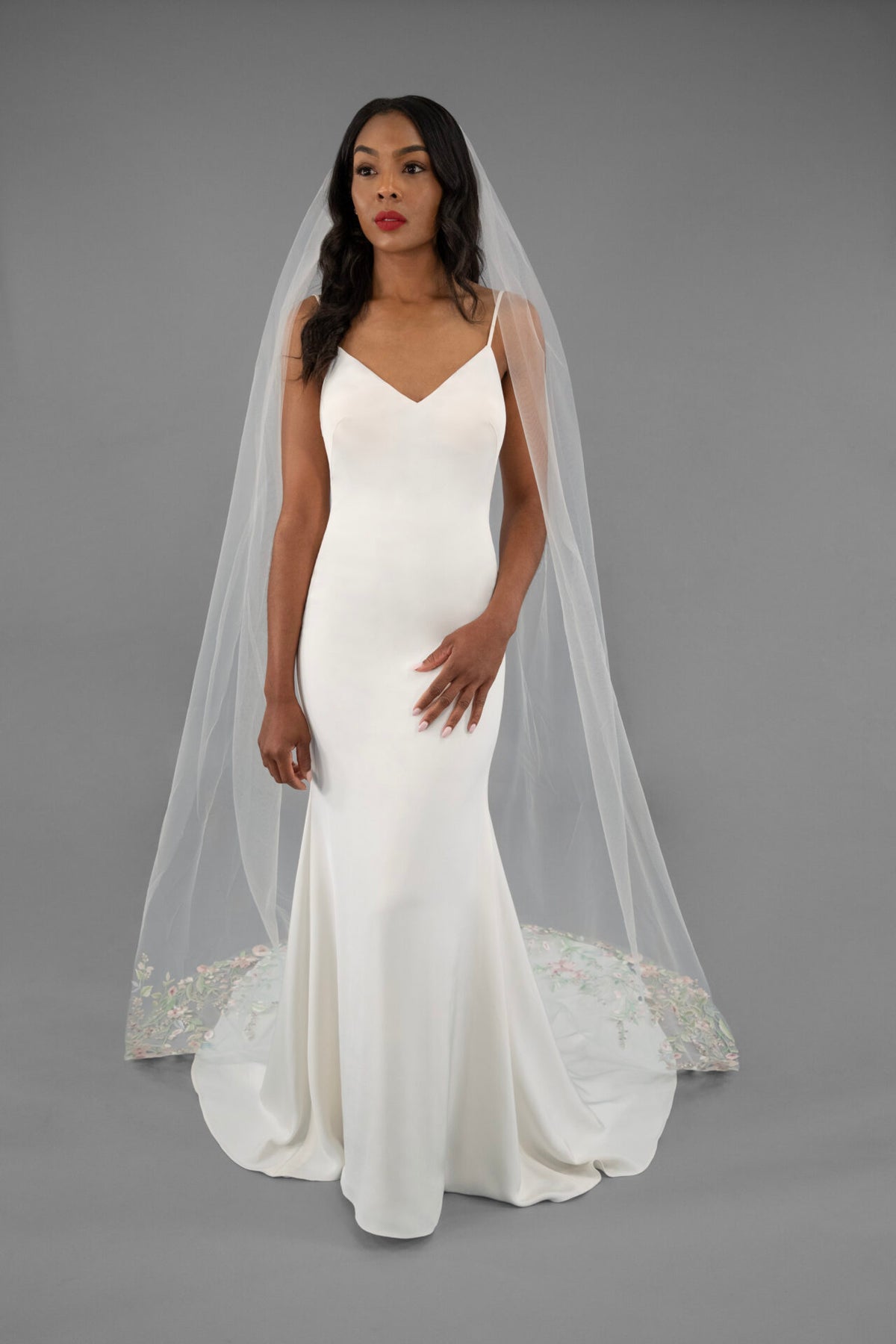 Brynleigh Pastel Floral Embroidery Veil - Accessory - Grace and Goddess