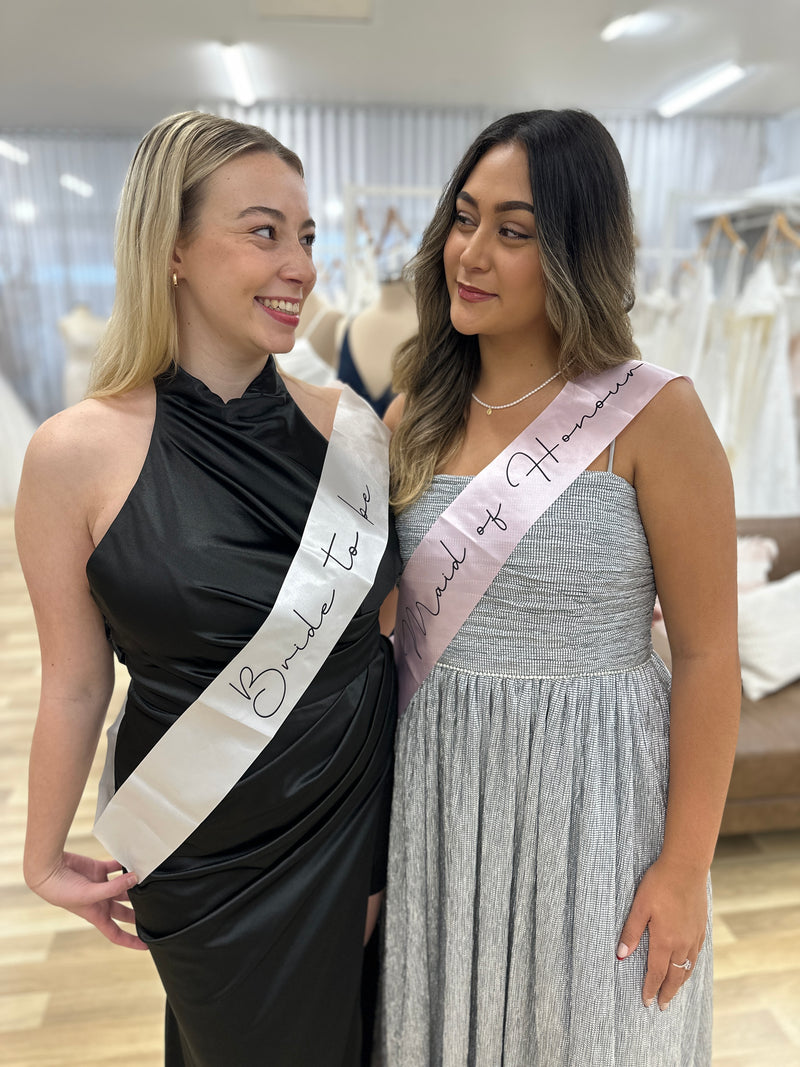 Light pink Maid of Honour sash from Honey Fawn Boutique, elegant giftware accessory for special occasions.