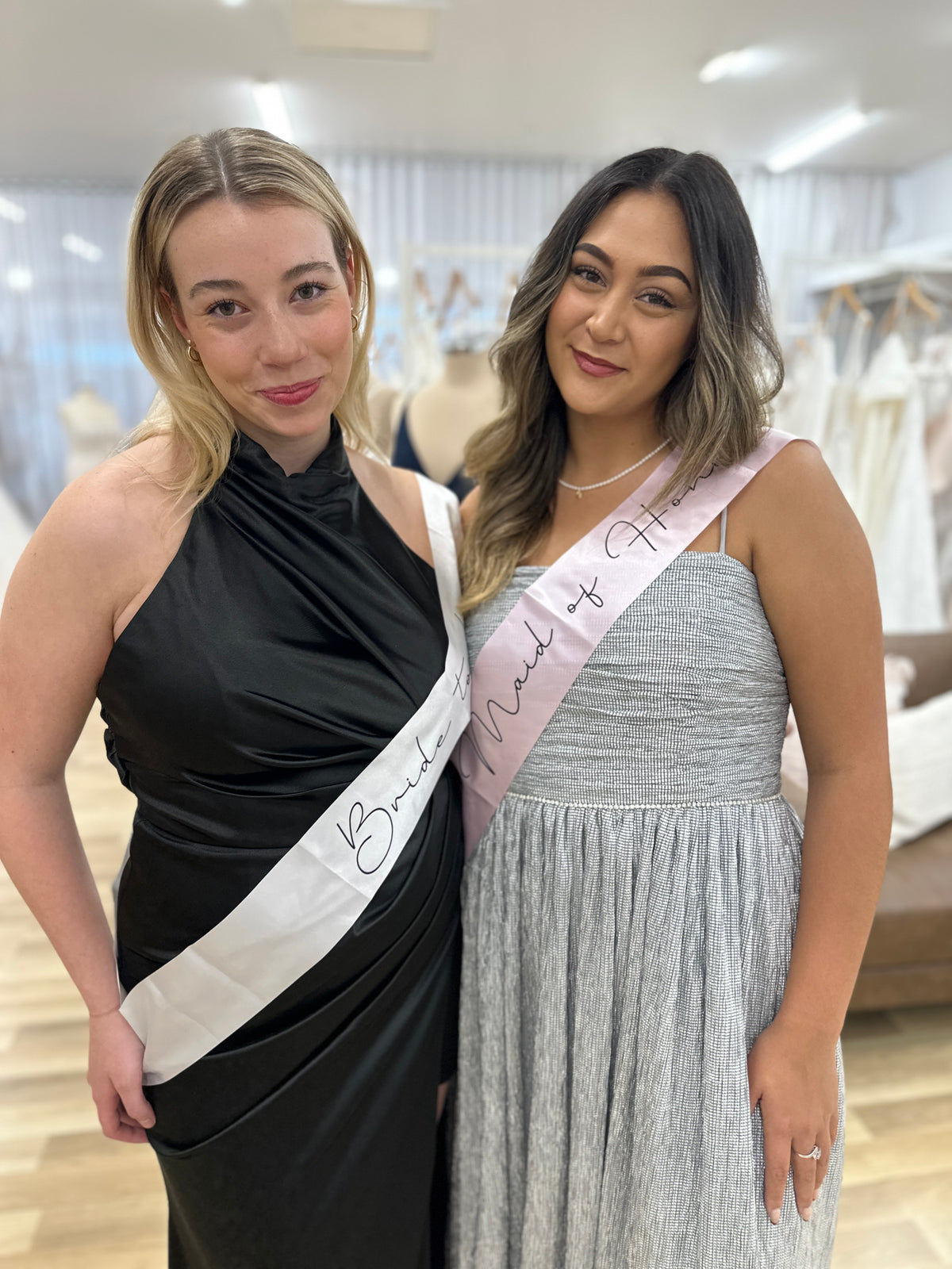 Light pink Mother of the Groom sash from Honey Fawn Boutique, elegant giftware accessory for wedding celebrations.