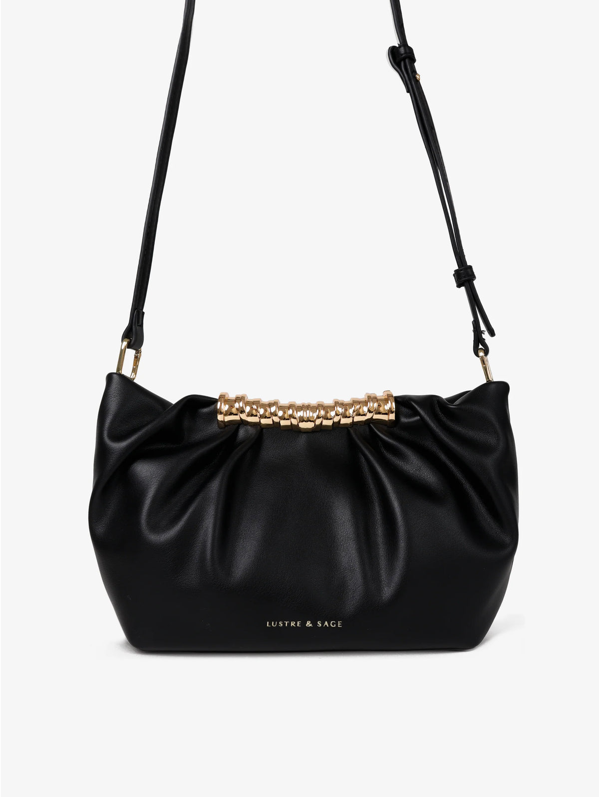 Aura Gathered Clutch Bag in Black - Accessory - Lustre and Sage