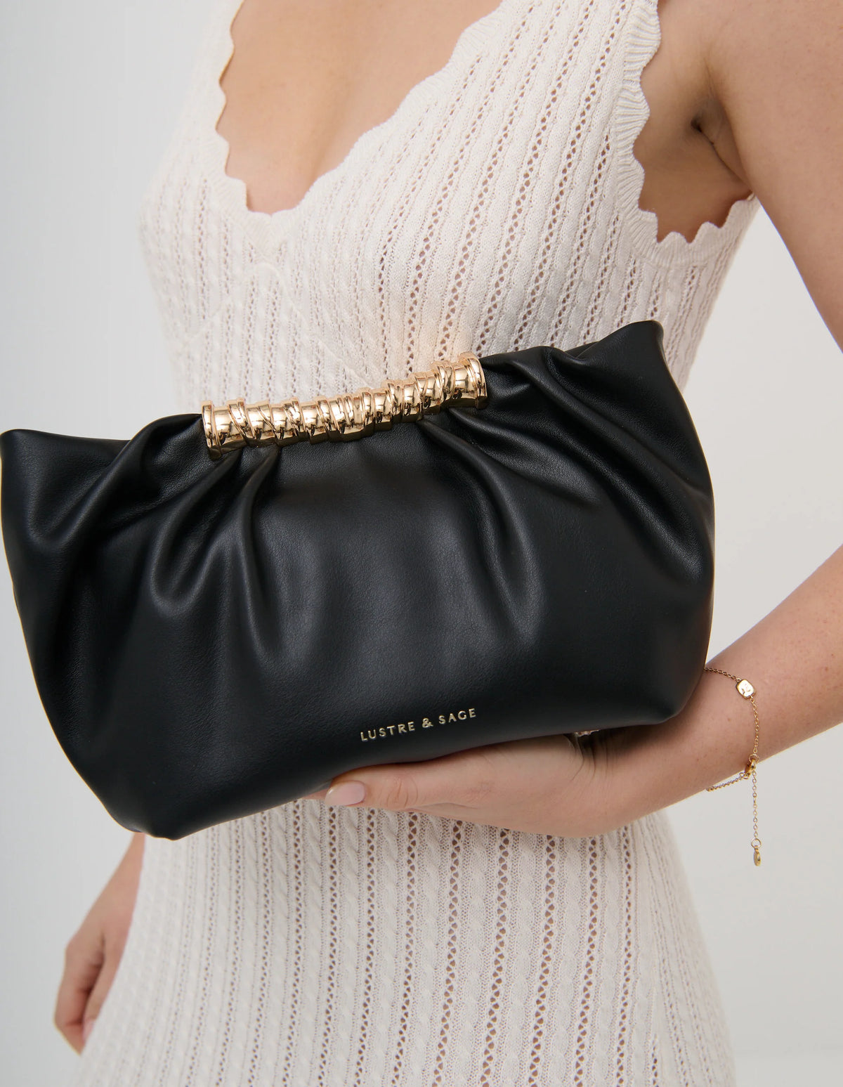 Aura Gathered Clutch Bag in Black - Accessory - Lustre and Sage