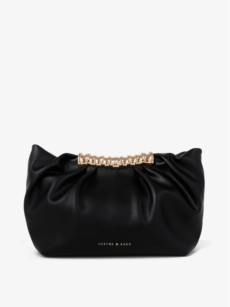 Aura Gathered Clutch Bag in Black - Accessory - Lustre and Sage