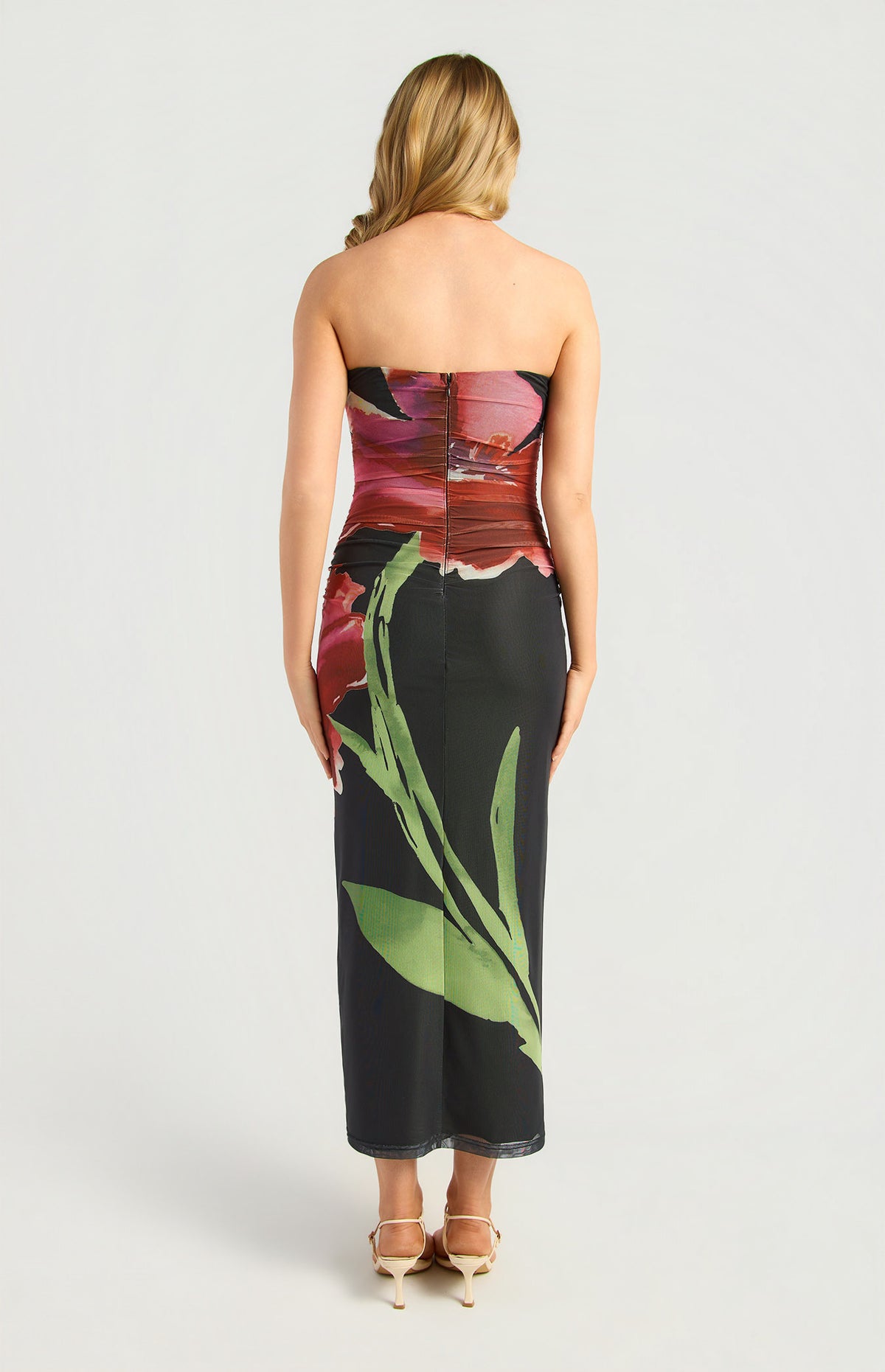 Floral Strapless Mesh Midi Dress Black - Dress - Style State