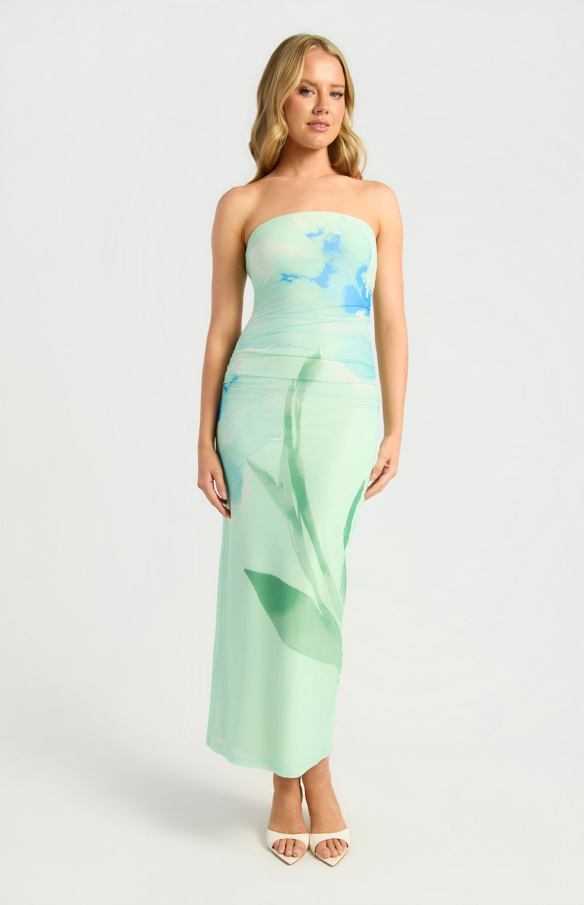 Floral Strapless Mesh Midi Dress Mint - Dress - Style State