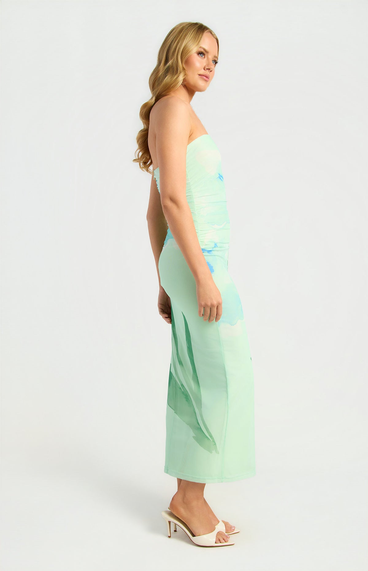 Floral Strapless Mesh Midi Dress Mint - Dress - Style State