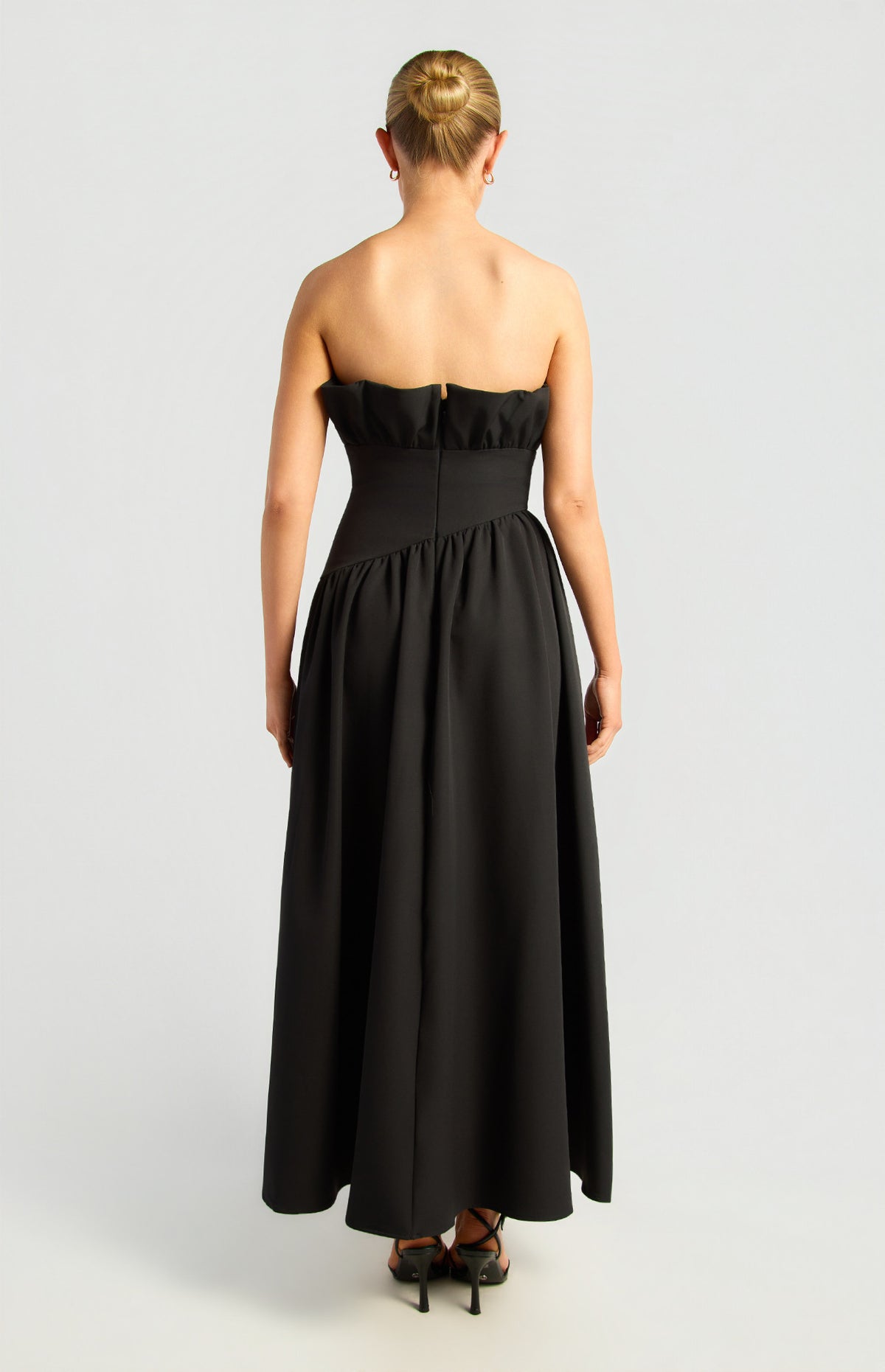 Ruffle Asymmetrical A-Line Midi Dress Black - Dress - Style State