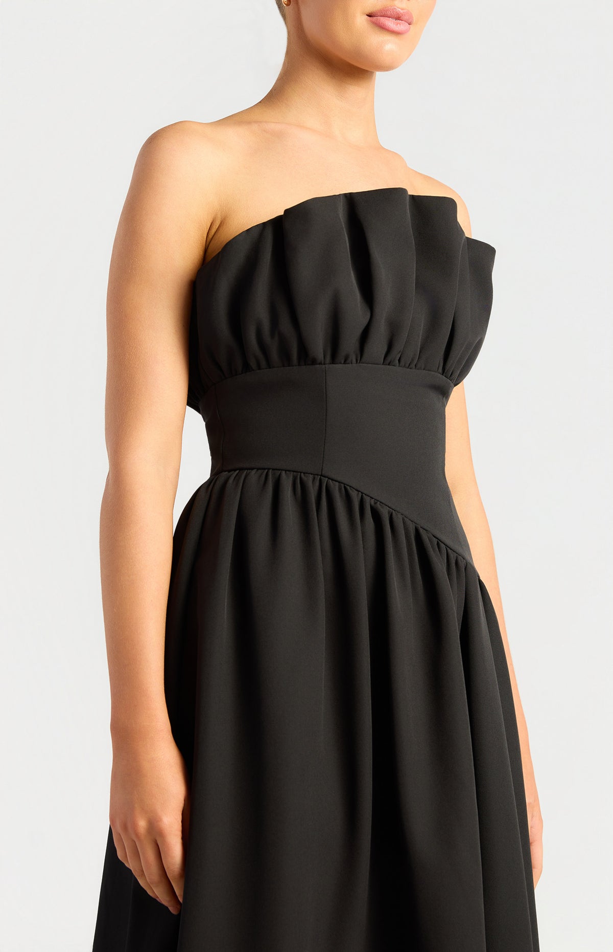 Ruffle Asymmetrical A-Line Midi Dress Black - Dress - Style State