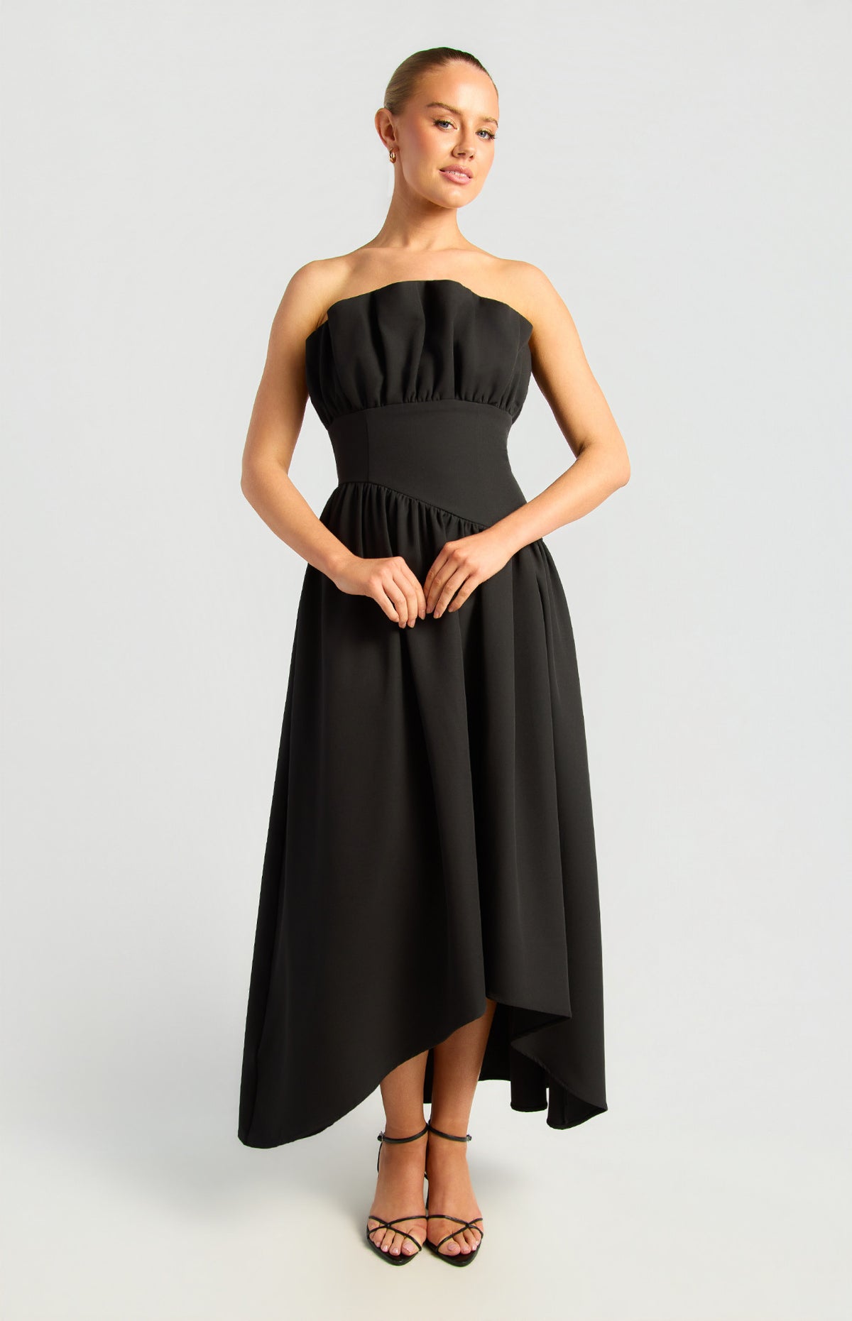 Ruffle Asymmetrical A-Line Midi Dress Black - Dress - Style State