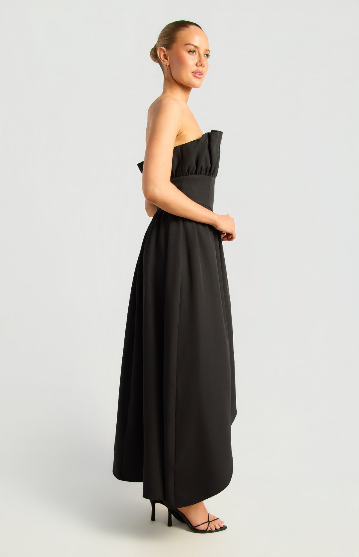 Ruffle Asymmetrical A-Line Midi Dress Black - Dress - Style State