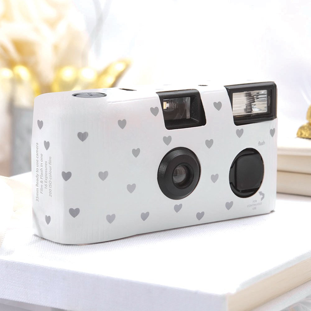 Disposable Camera White With Silver Hearts - Giftware - Weddingstar