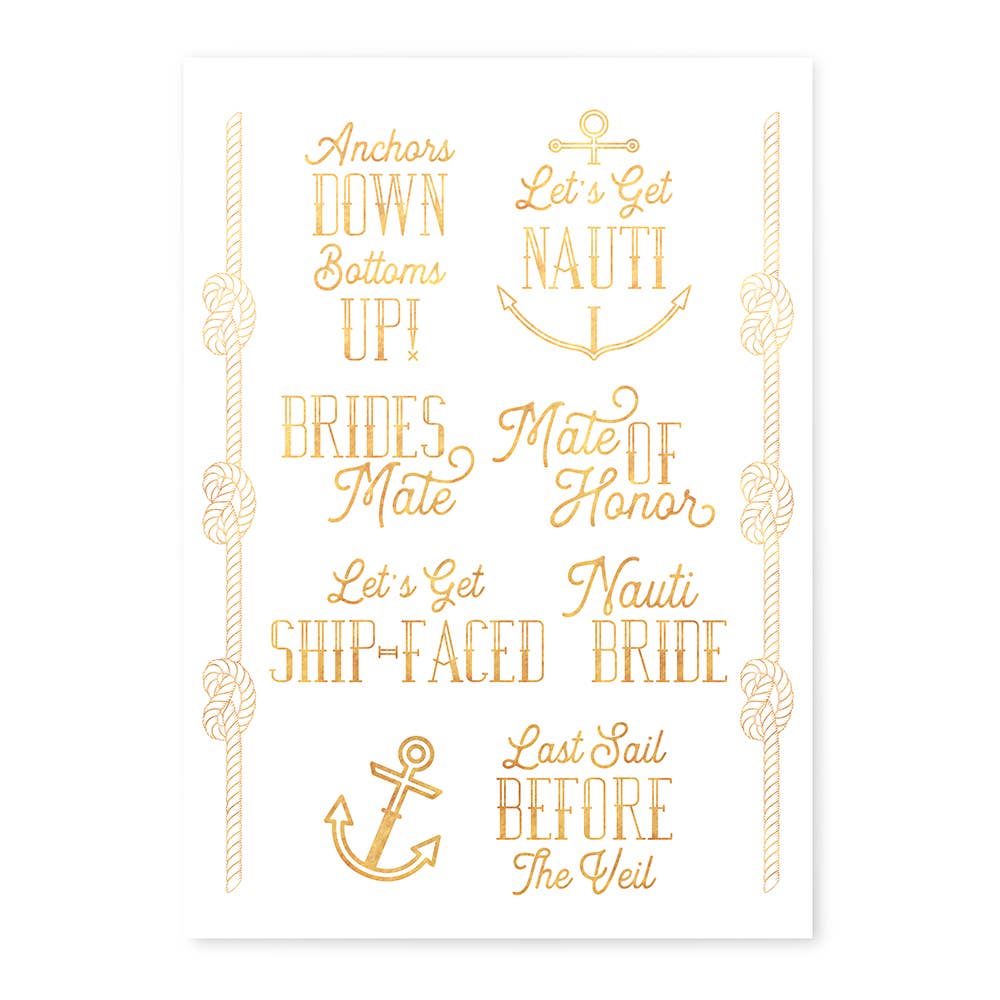 Gold Bachelorette Party Temporary Tattoos - Nautical - Giftware - Weddingstar
